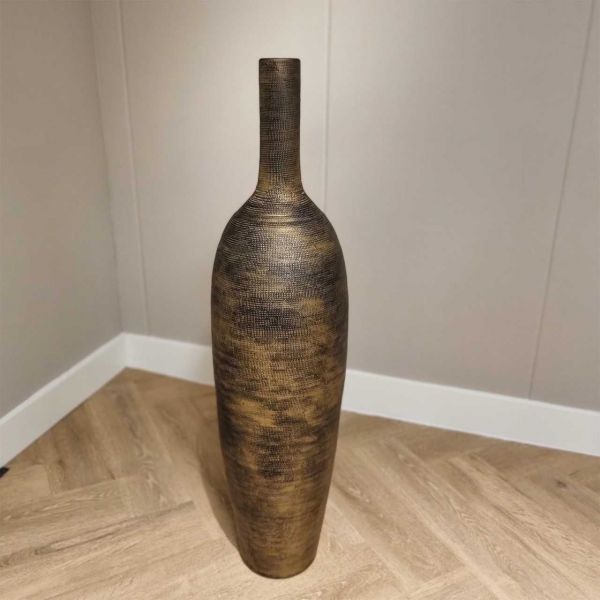 Keramiek XXL Fles Oldenzaal D26H100CM goud - bruin