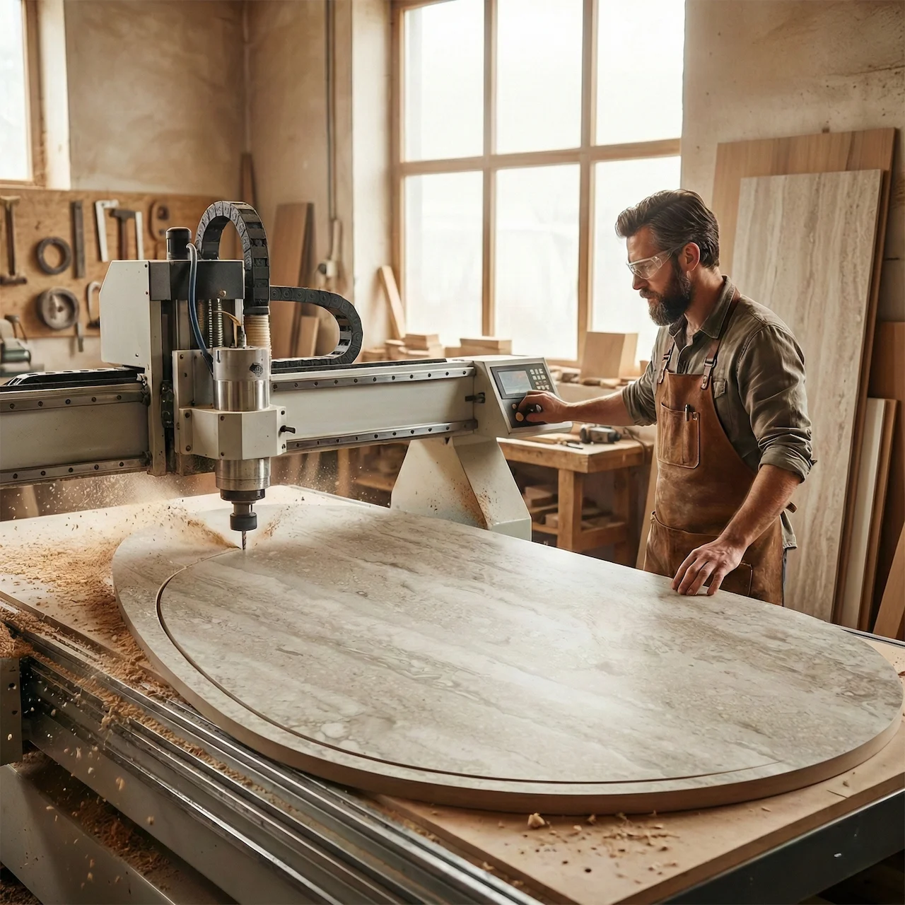 Maatwerk-eetkamertafel-hpl-cnc-machine Maatwerk-eetkamertafel-hpl-cnc-machine